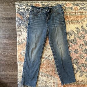 J.Crew Full Length classic straight Blue Denim Jeans with frayed hem